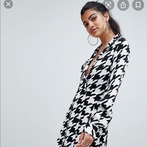 ASOS Black and White Houndstooth Print Dress